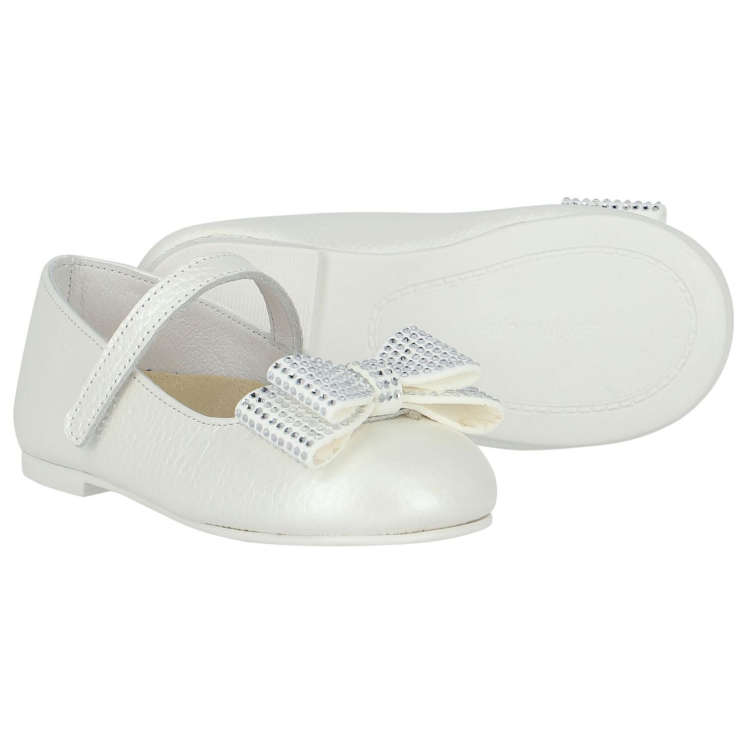 Girls White Embellished Bow Shoes, 2, hi-res