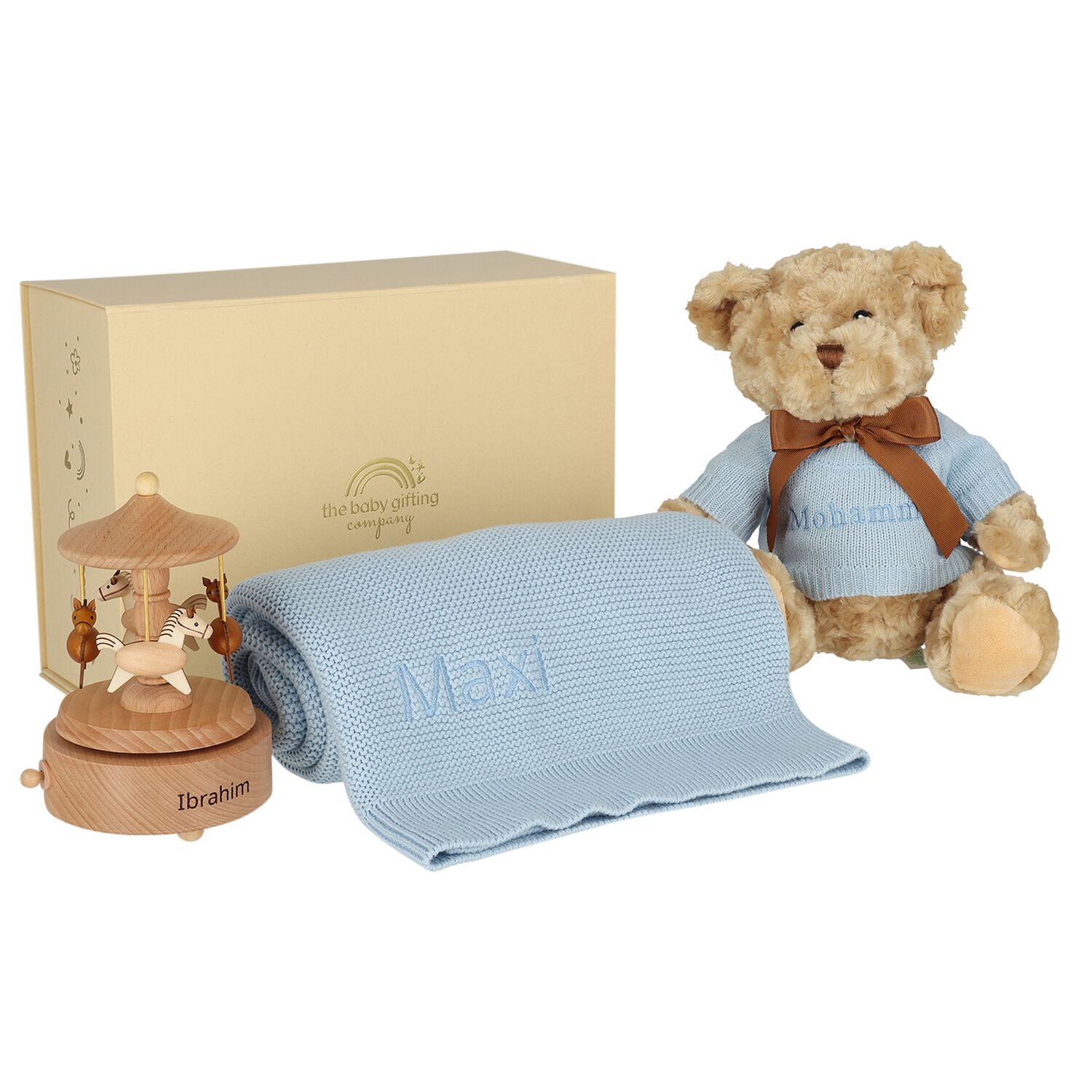 Boys Blue Musical Carousel Personalised Baby Gift Set, 2, hi-res