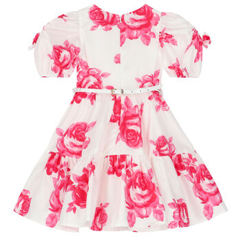 Girls White & Pink Floral Dress