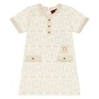 Younger Girls Ivory & Gold Logo Dress, 1, hi-res