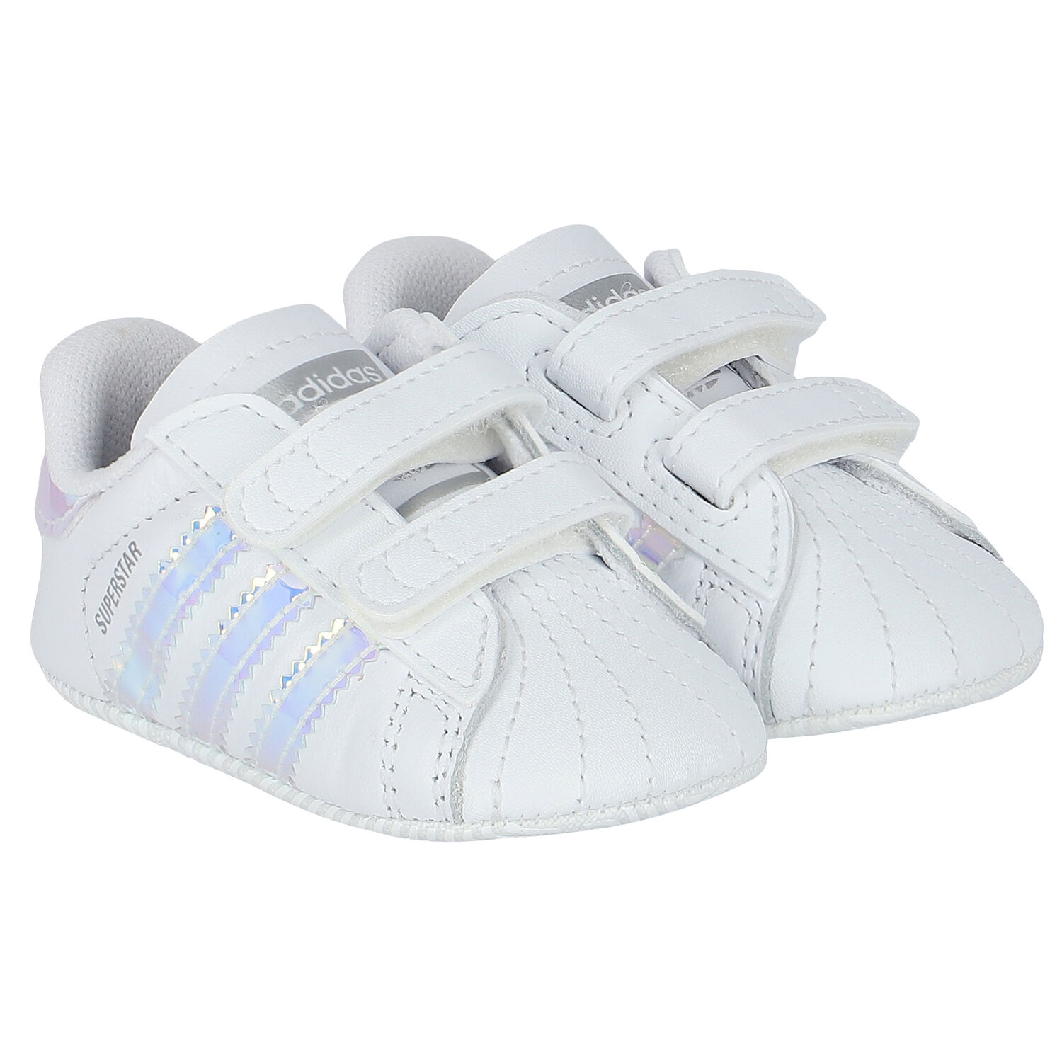 White Iridescent Superstar Crib Pre Walker Shoes, 2, hi-res image number null