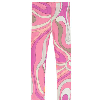 Girls Pink Marmo Leggings