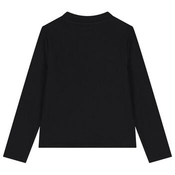 Girls Black Embellished Logo Long Sleeve Top