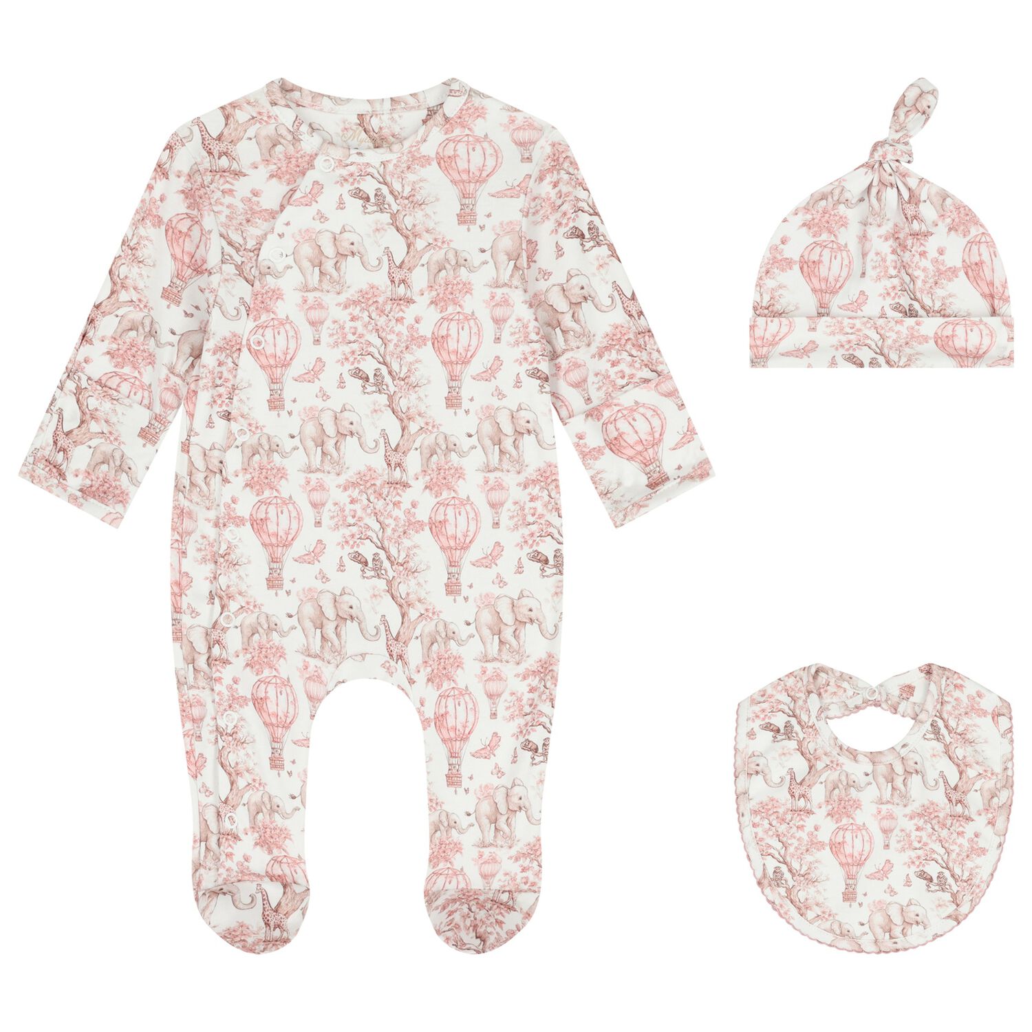 Baby Girls White & Pink Africa Babygrow Gift Set  , 2, hi-res
