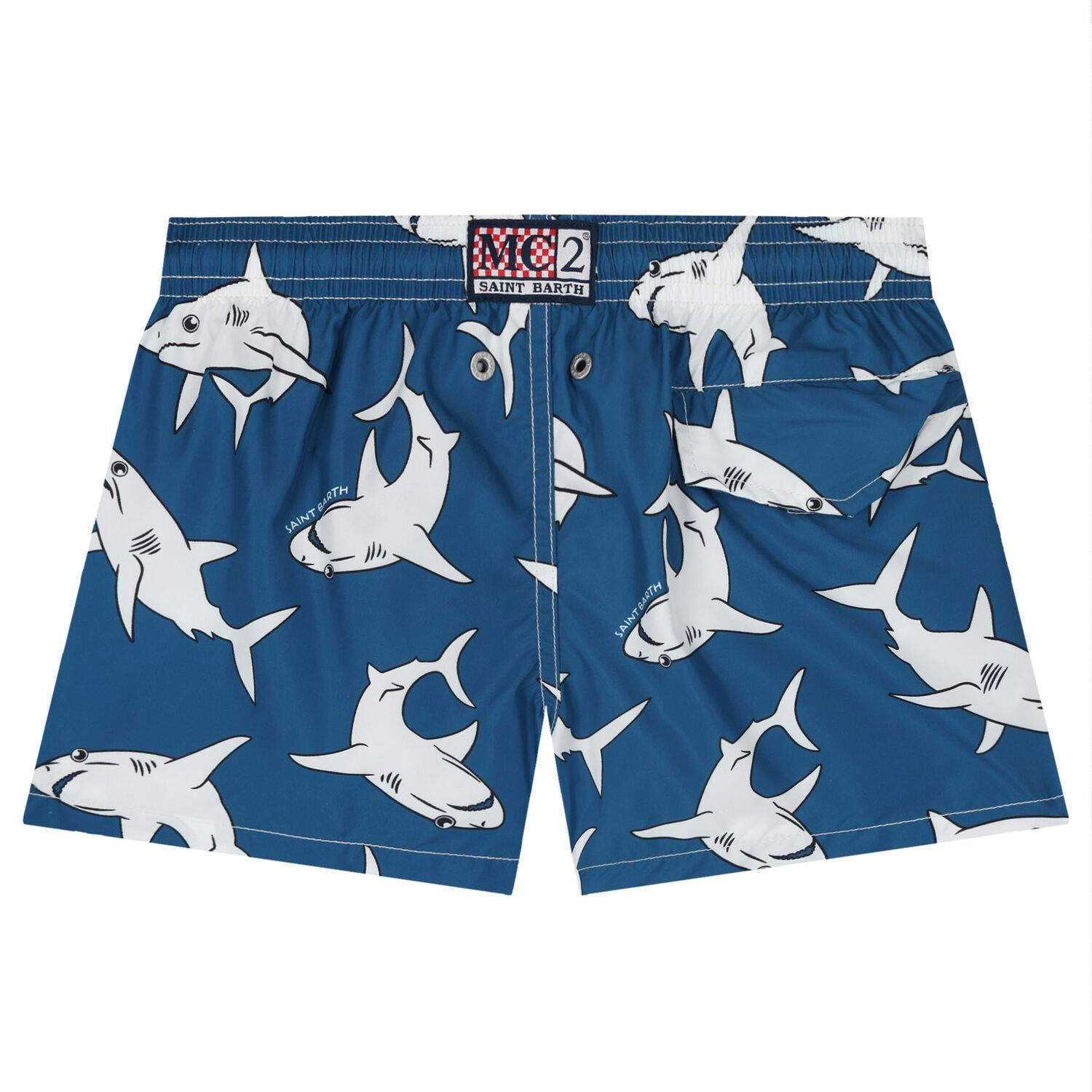 Boys Navy Blue Sharks Swim Shorts, 1, hi-res image number null