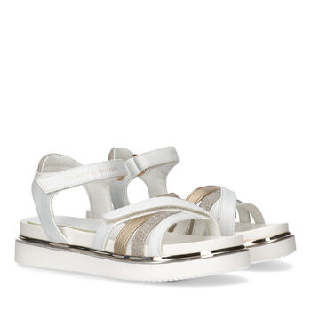 Girls White & Gold Logo Sandals