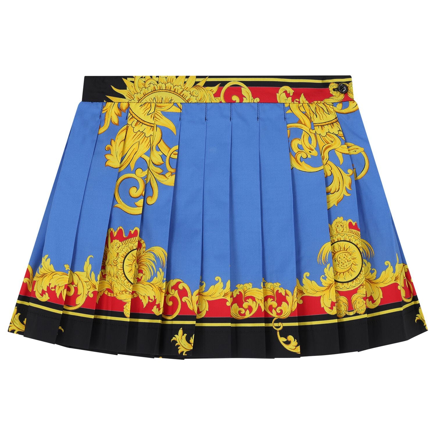 Girls Blue & Gold Barocco Pleated Skirt, 1, hi-res