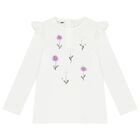 Girls White Floral Long Sleeve Top, 1, hi-res