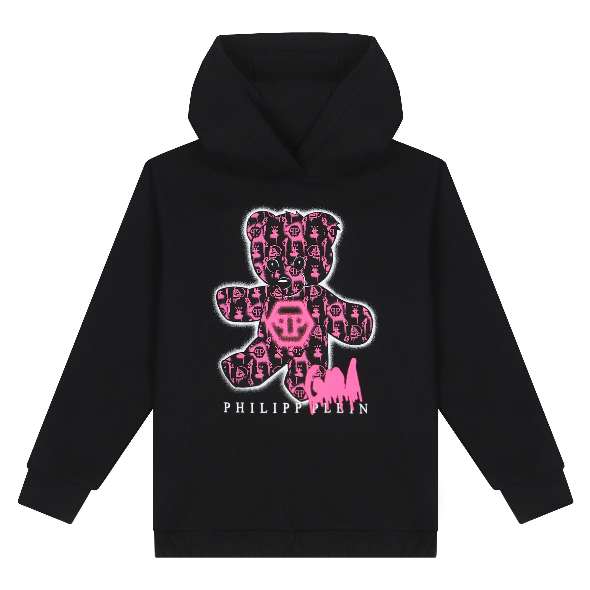 Philipp Plein Junior Girls Black Teddy Logo Hooded Top Junior
