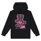 Girls Black Teddy Logo Hooded Top, 1, hi-res
