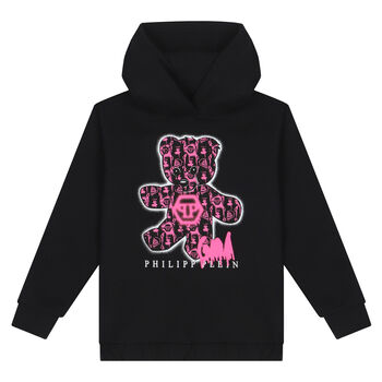 Girls Black Teddy Logo Hooded Top