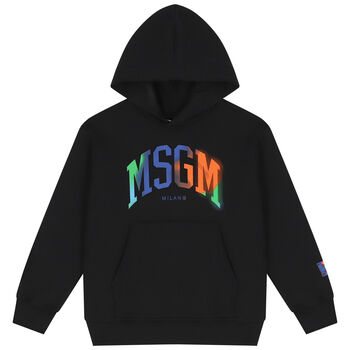Boys Black Logo Hooded Top