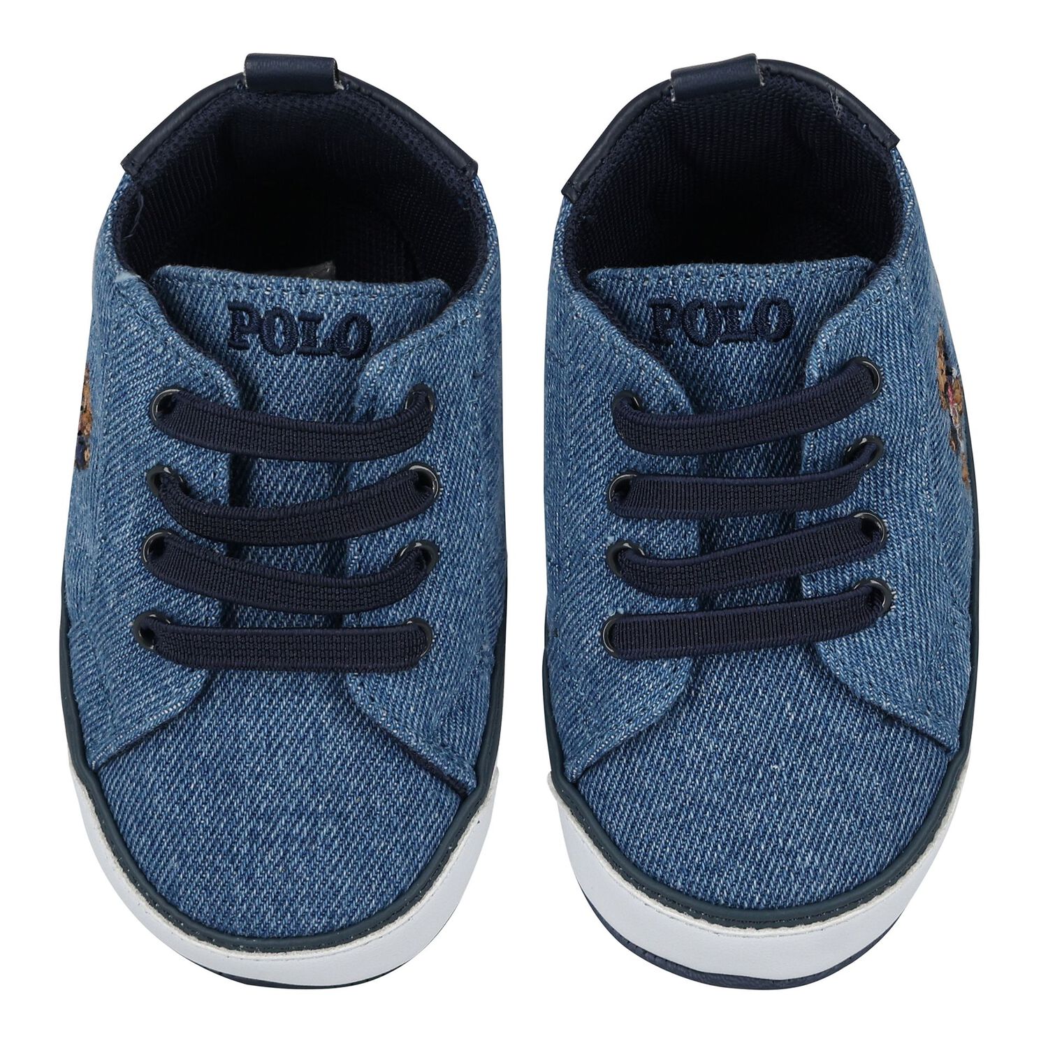 Baby Boys Denim Blue Logo Pre Walker Shoes, 1, hi-res