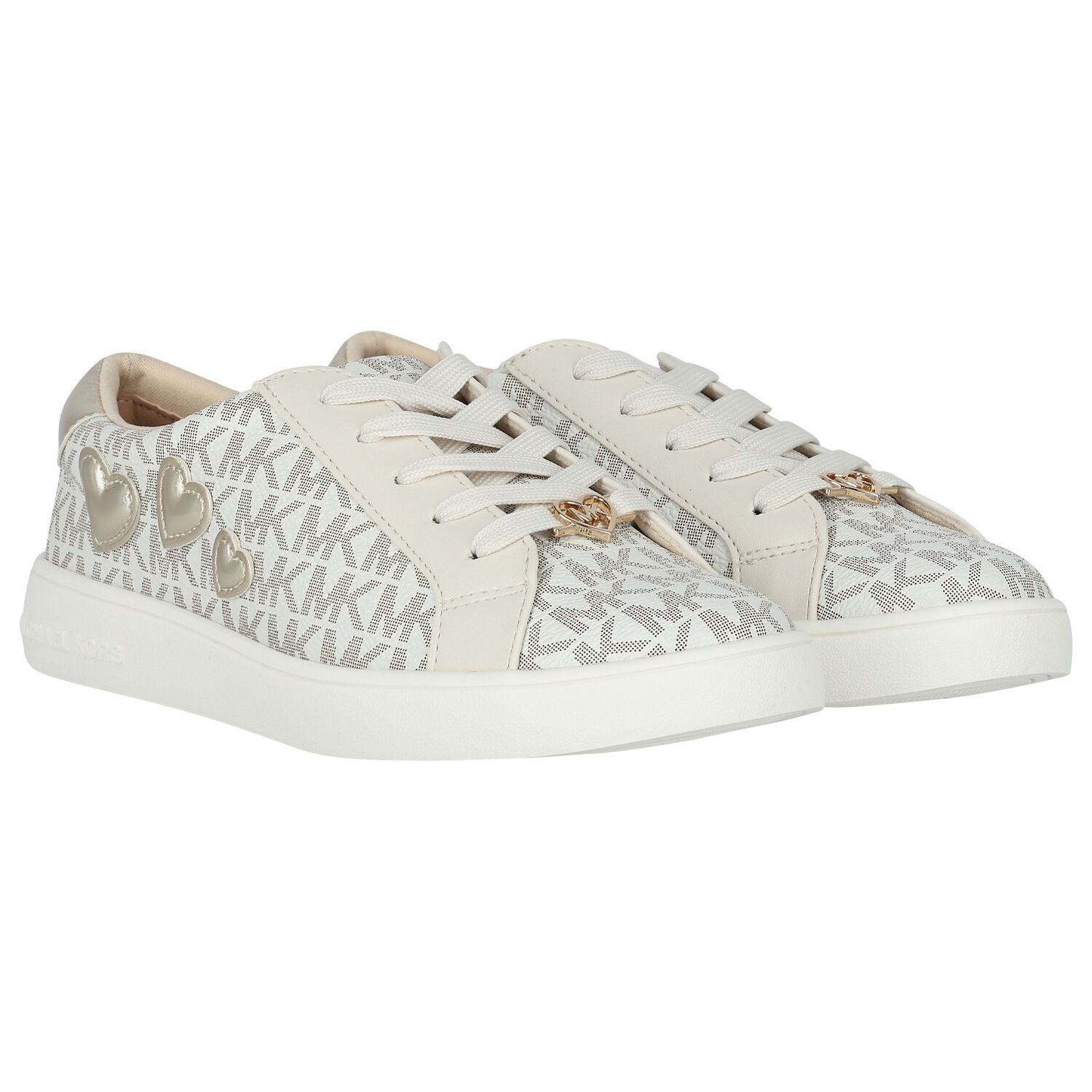 Girls Ivory & Gold Logo Hearts Trainers, 1, hi-res image number null