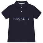 Boys Navy Cotton Logo Polo Shirt, 2, hi-res