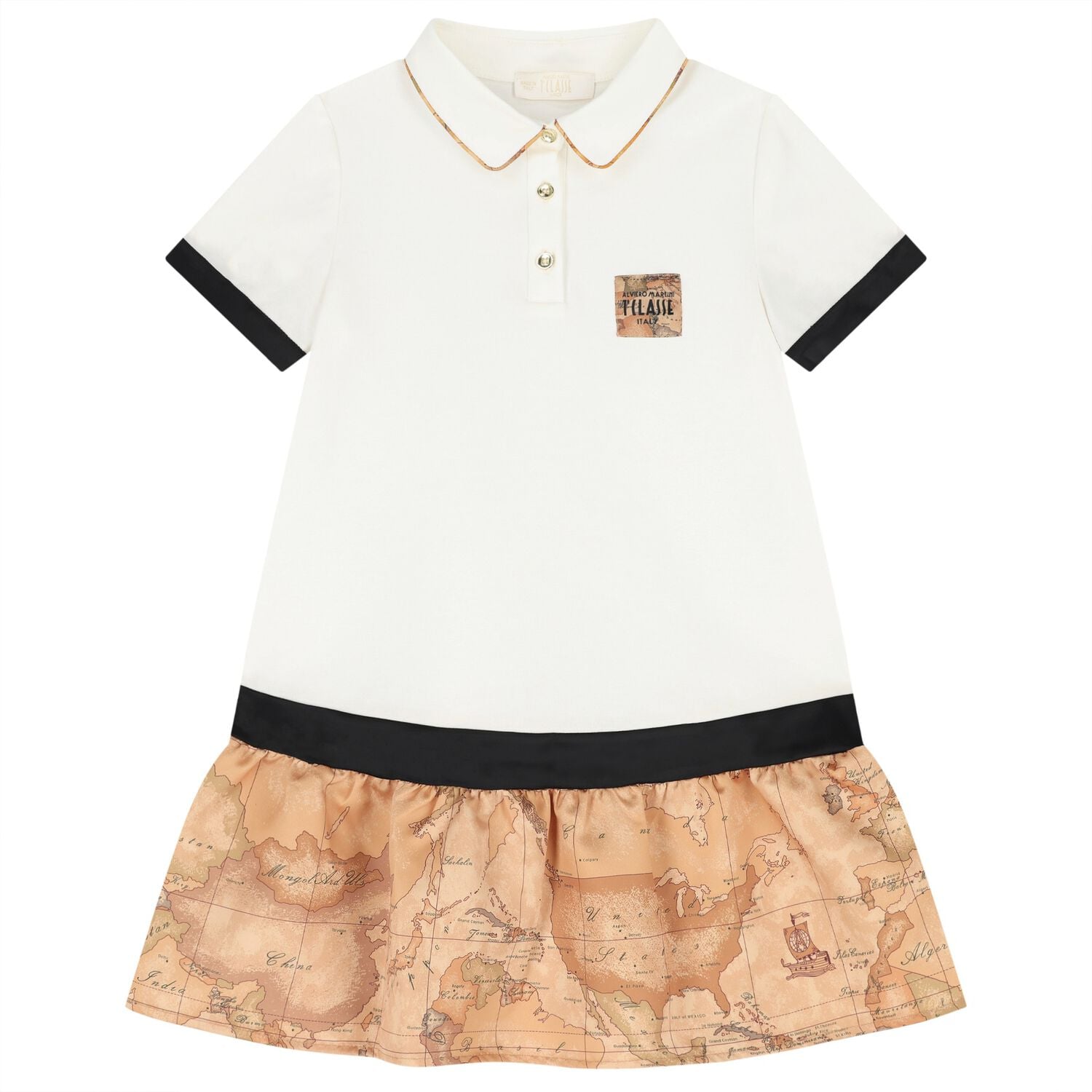 Girls Ivory & Beige Geo Map Dress, 1, hi-res