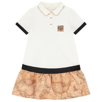 Girls Ivory & Beige Geo Map Dress