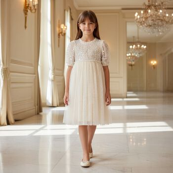 Girls Ivory Sequin & Tulle Dress