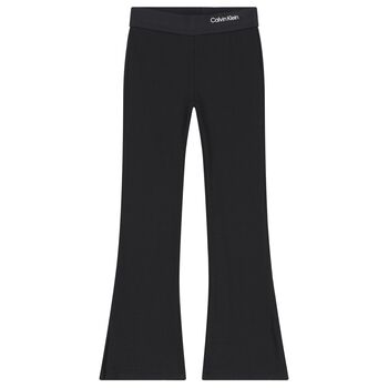 Girls Black Logo Ribbed Leggings