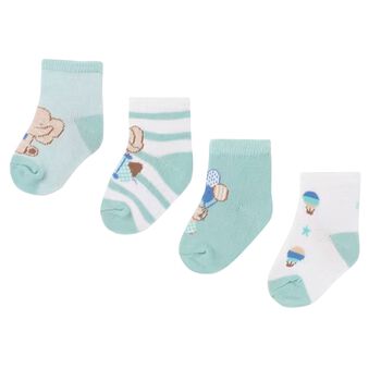 Baby Boys Aqua & White Socks ( 4-Pack )