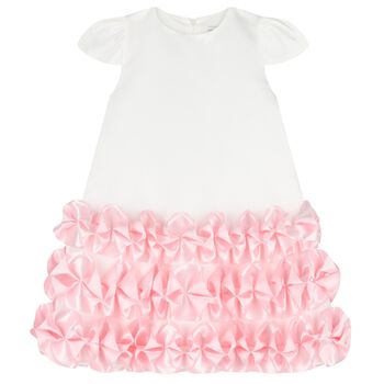 Girls White & Pink Ruched Dress