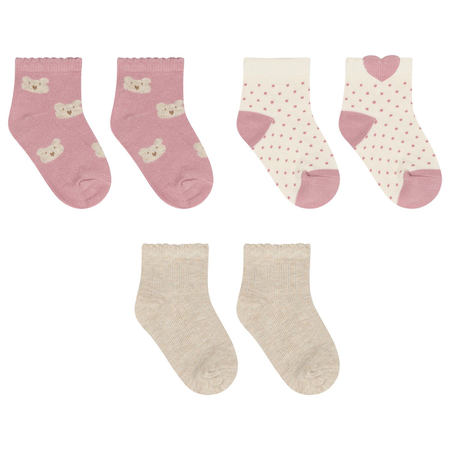 Younger Girls Beige, Ivory & Pink Socks ( 3 Pack ), 2, hi-res