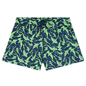 Boys Navy Blue Shark Swim Shorts