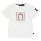 Younger Boys White Logo T-Shirt, 2, hi-res