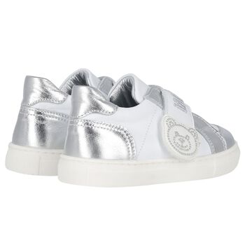 White & Silver Teddy Bear Logo Trainers