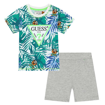 Baby Boys Green & Grey Logo Shorts Set
