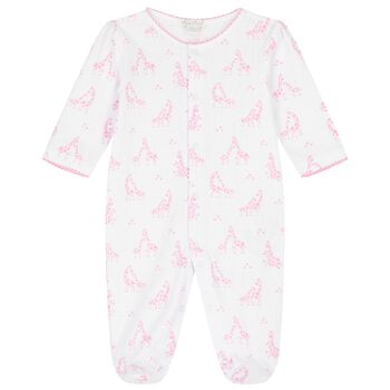 Baby Girls White & Pink Giraffe Babygrow