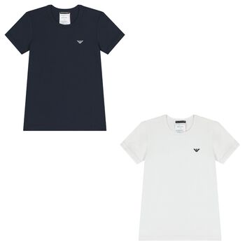 Boys White & Navy Blue T-Shirts ( 2-Pack )