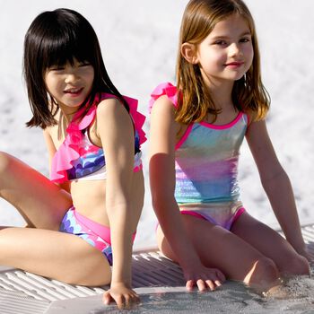 Girls Pink & Blue Ruffled Bikini