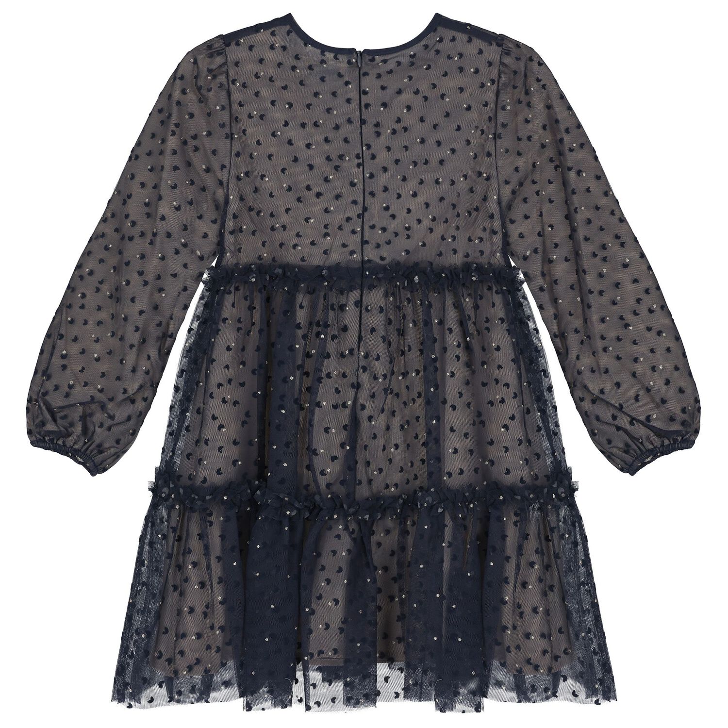 Girls Navy Blue Heart Tulle Dress, 1, hi-res
