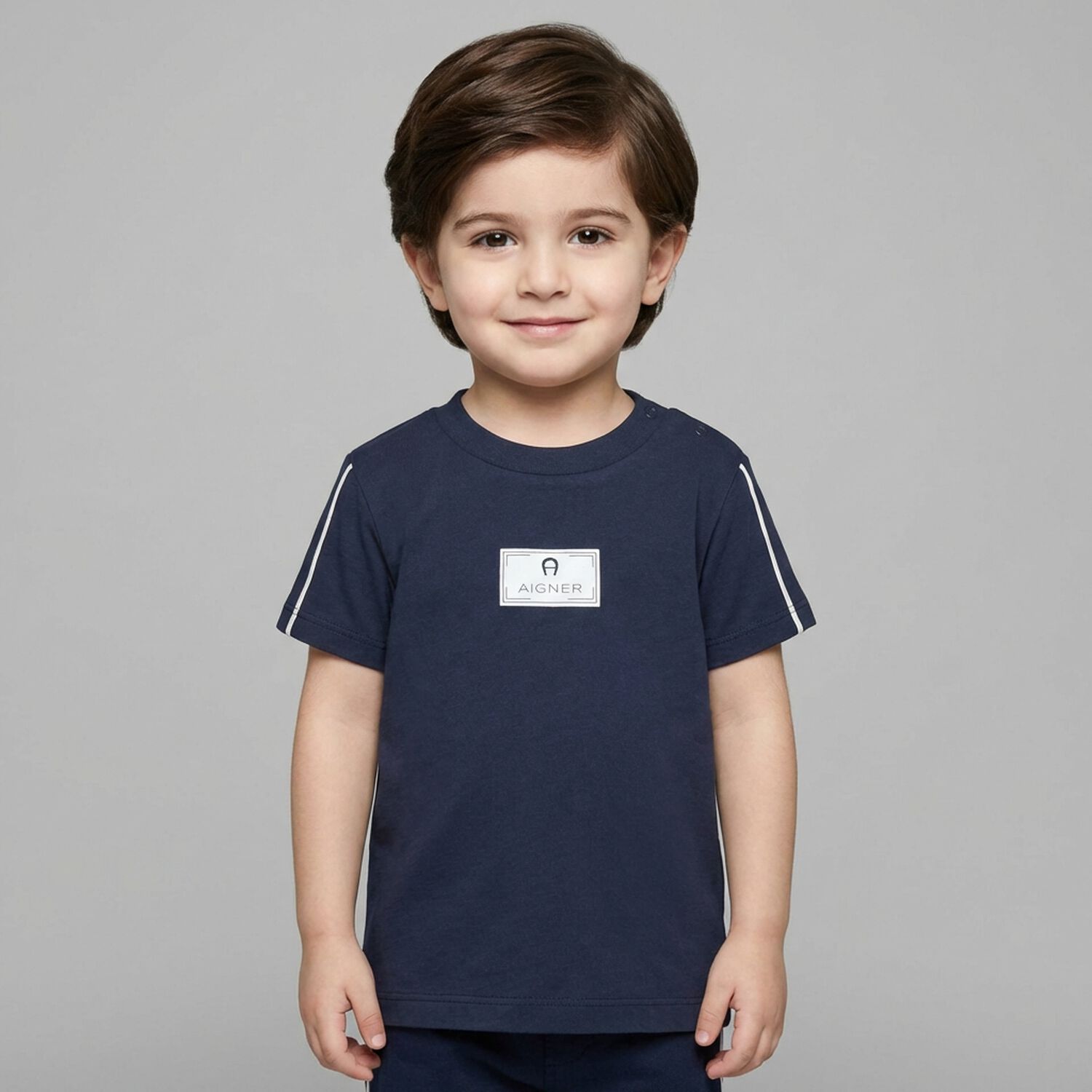 Younger Boys Navy Blue Logo T-Shirt, 4, hi-res