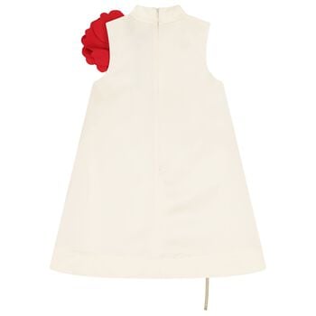 Girls Ivory & Red 3D Flower Dress