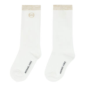 Girls White & Gold Logo Socks