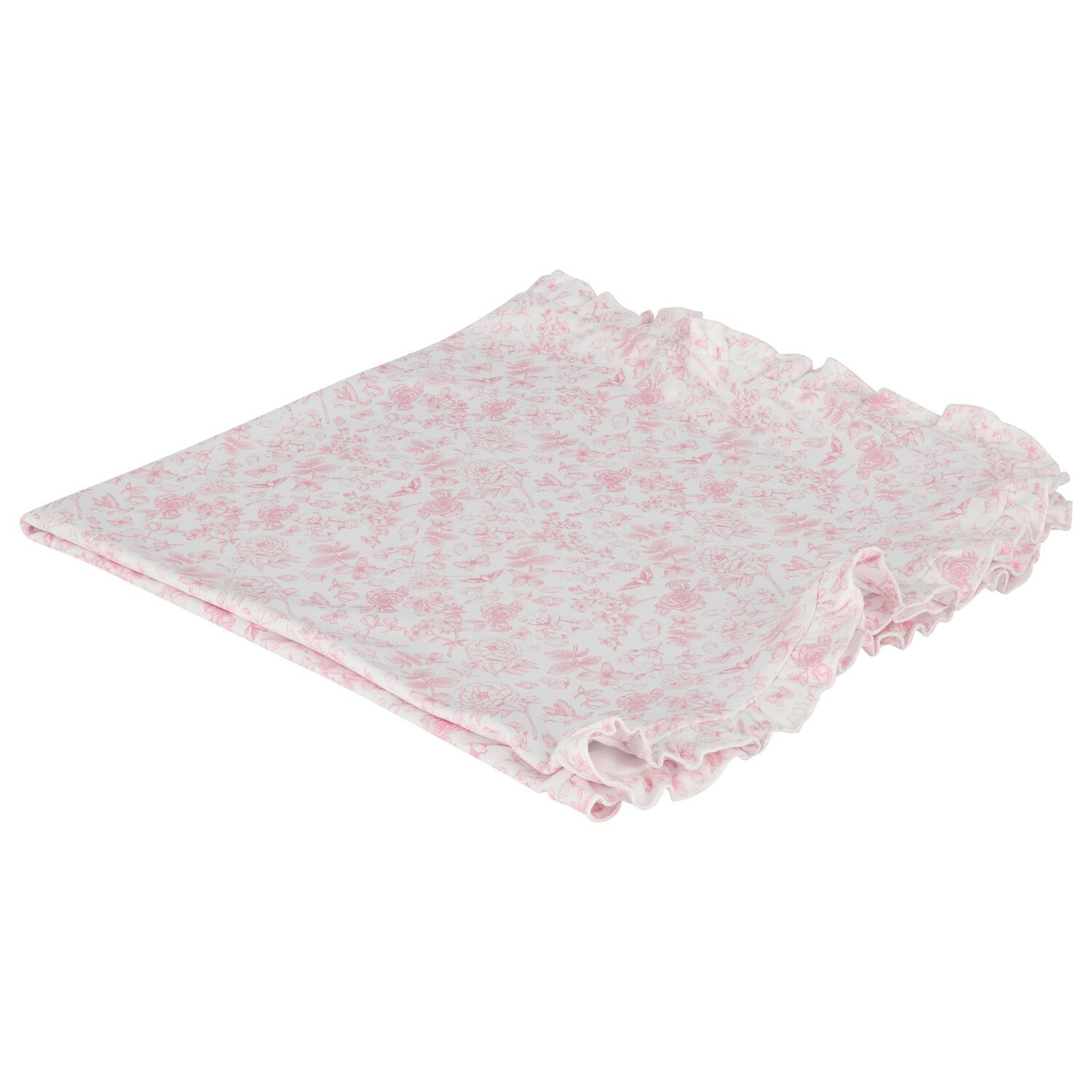 Baby Girls White & Pink Floral Blanket, 1, hi-res