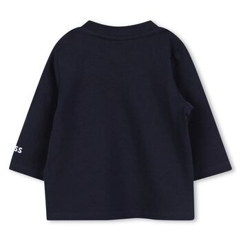 Baby Boys Navy Blue Logo Long Sleeve Top