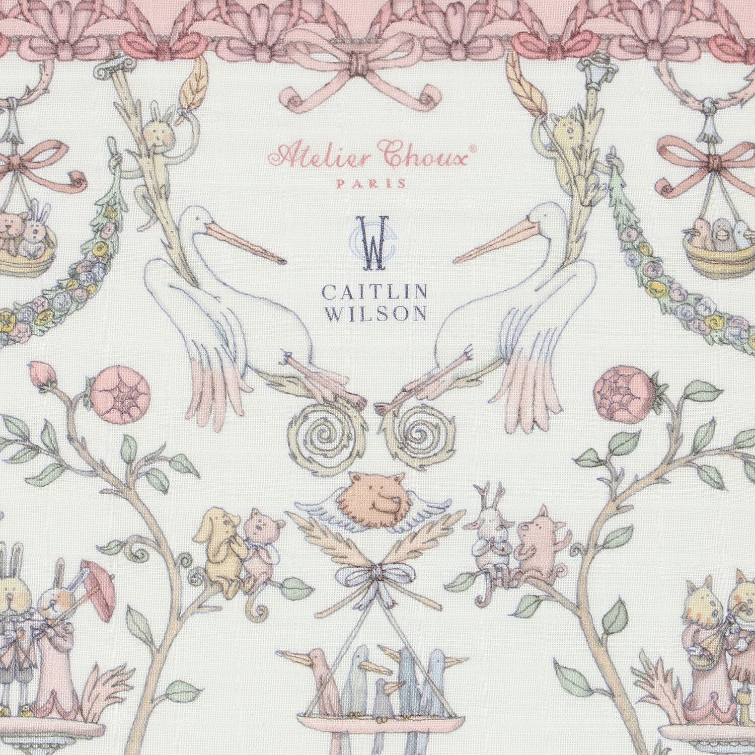 Ivory & Pink Toile de Jouy Swaddle Carré Blanket, 1, hi-res image number null