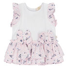 Younger Girls White & Pink Ruffled Leggings Set, 1, hi-res