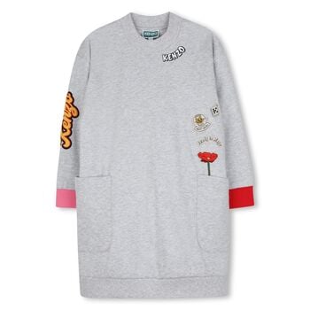 Girls Grey Embroidered Logo Sweatshirt Dress