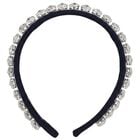 Girls Navy Blue Crystal Embellished Headband, 1, hi-res