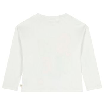 توب بنات مطرز بأكمام بالشعار باللون الأبيض