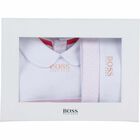 Girls White & Pink Logo Babygrow & Hat Set, 1, hi-res