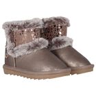 Younger Girls Gold Faux Leather Boots, 2, hi-res