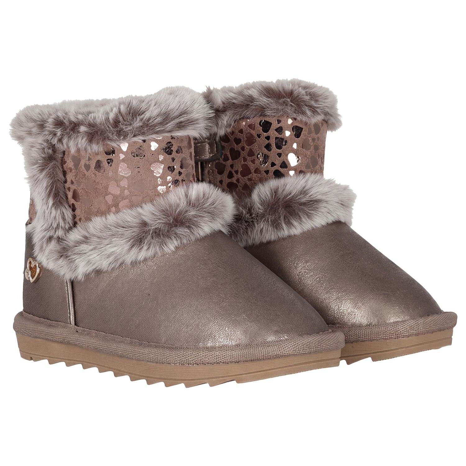 Younger Girls Gold Faux Leather Boots, 2, hi-res