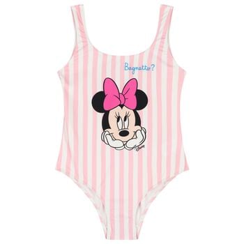 Girls Pink & White Striped Minnie Mouse Disney Swimsuit