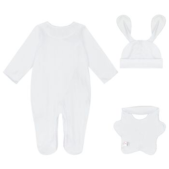 Baby Boys White & Blue Bunny Babygrow Gift Set