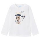 Boys White Robot Long Sleeve Top, 1, hi-res
